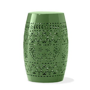 English Elm Ruby Outdoor Iron Side Table with Laser Cut Floral Pattern for Patio or Balcony Green N773P365412G