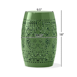 English Elm Ruby Outdoor Iron Side Table with Laser Cut Floral Pattern for Patio or Balcony Green N773P365412G