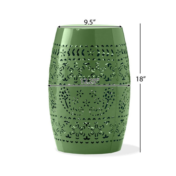 English Elm Ruby Outdoor Iron Side Table with Laser Cut Floral Pattern for Patio or Balcony Green N773P365412G