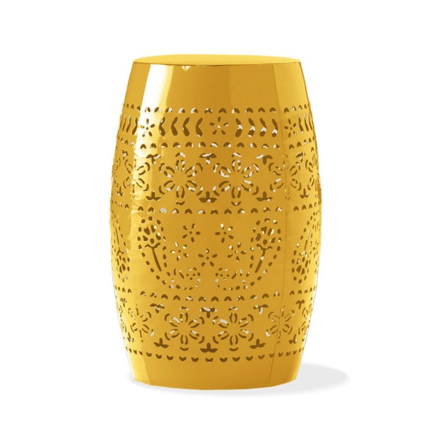 English Elm Ruby Outdoor Iron Side Table with Laser Cut Floral Pattern for Patio or Balcony Yellow N773P365412Y