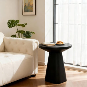 English Elm Outdoor Reinforced Concrete Round Side Table with Sleek Tapered Legs for Patio Use N773P365413B