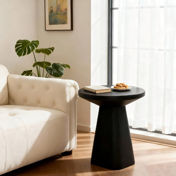 English Elm Outdoor Reinforced Concrete Round Side Table with Sleek Tapered Legs for Patio Use N773P365413B