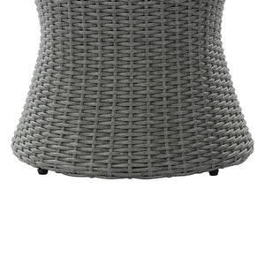 English Elm Outdoor Round Side Table Solid Wood Top Wicker Hourglass Base Patio Accent Grey N773P373175G