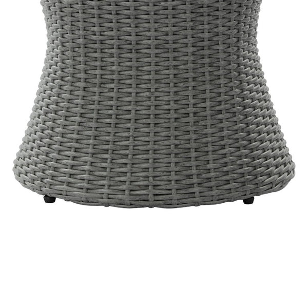English Elm Outdoor Round Side Table Solid Wood Top Wicker Hourglass Base Patio Accent Grey N773P373175G