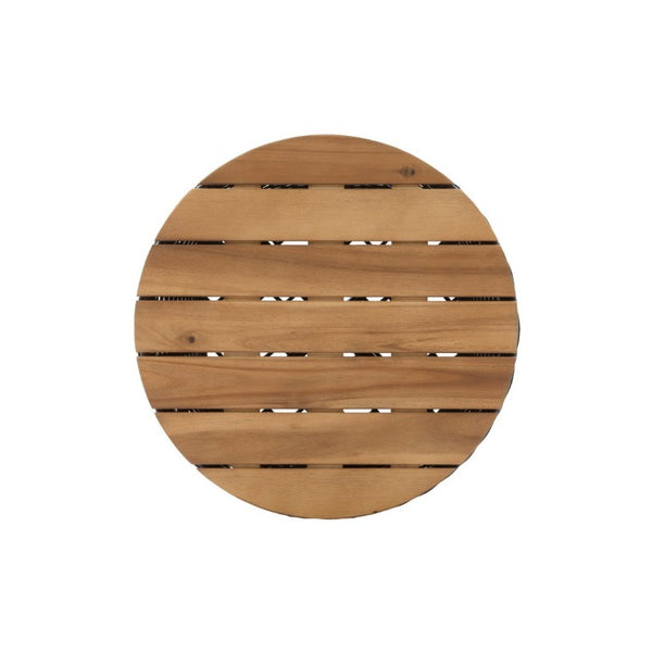 English Elm Outdoor Round Side Table Solid Wood Top Wicker Hourglass Base Patio Accent Black N773P373175R