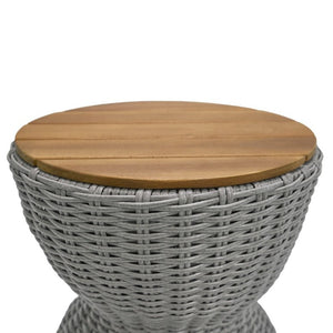 English Elm Outdoor Acacia Top Wicker Hourglass Side Table Weather Resistant Patio Accent Grey & Natural N773P373176G