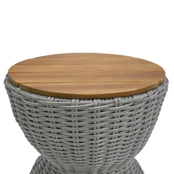 English Elm Outdoor Acacia Top Wicker Hourglass Side Table Weather Resistant Patio Accent Grey & Natural N773P373176G