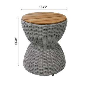 English Elm Outdoor Acacia Top Wicker Hourglass Side Table Weather Resistant Patio Accent Grey & Natural N773P373176G