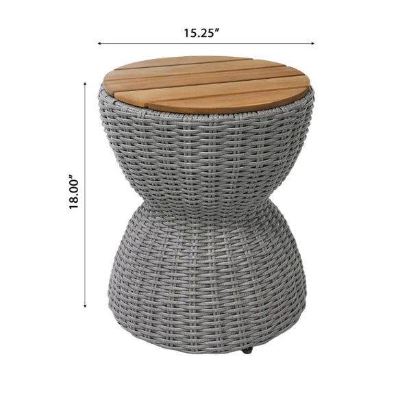 English Elm Outdoor Acacia Top Wicker Hourglass Side Table Weather Resistant Patio Accent Grey & Natural N773P373176G