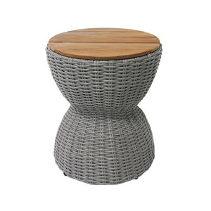 English Elm Outdoor Acacia Top Wicker Hourglass Side Table Weather Resistant Patio Accent Grey & Natural N773P373176G