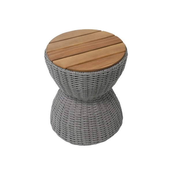 English Elm Outdoor Acacia Top Wicker Hourglass Side Table Weather Resistant Patio Accent Grey & Natural N773P373176G