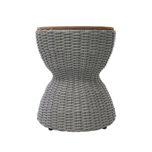English Elm Outdoor Acacia Top Wicker Hourglass Side Table Weather Resistant Patio Accent Grey & Natural N773P373176G