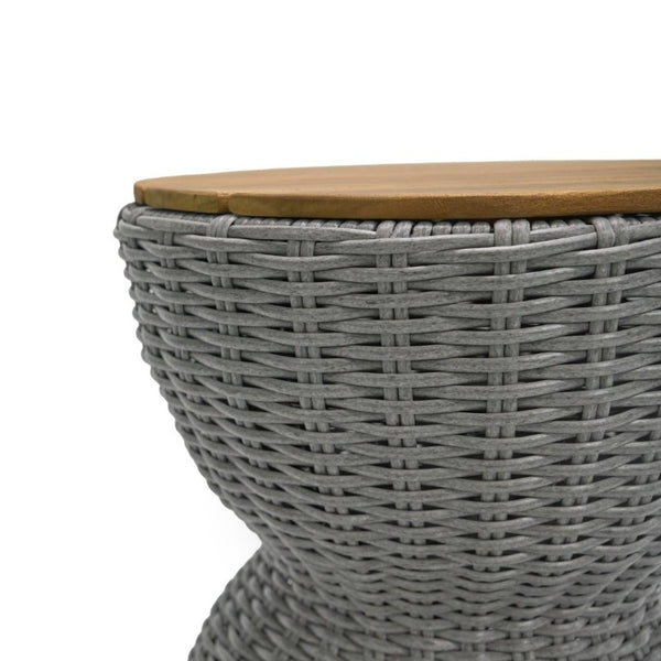 English Elm Outdoor Acacia Top Wicker Hourglass Side Table Weather Resistant Patio Accent Grey & Natural N773P373176G