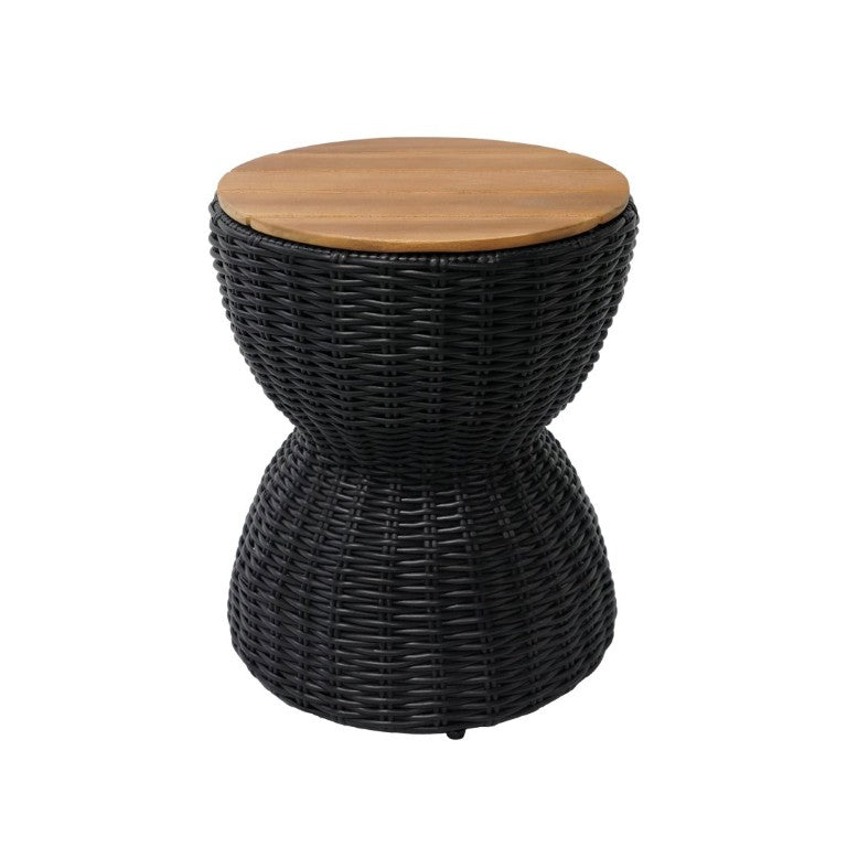 English Elm Outdoor Acacia Top Wicker Hourglass Side Table Weather Resistant Patio Accent Black & Natural N773P373176R