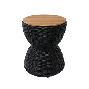 English Elm Outdoor Acacia Top Wicker Hourglass Side Table Weather Resistant Patio Accent Black & Natural N773P373176R
