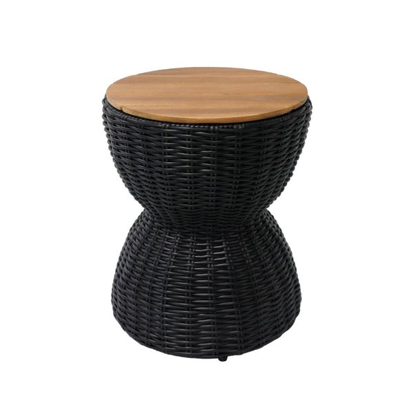 English Elm Outdoor Acacia Top Wicker Hourglass Side Table Weather Resistant Patio Accent Black & Natural N773P373176R