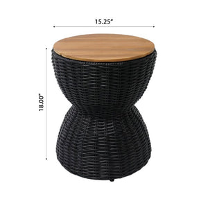 English Elm Outdoor Acacia Top Wicker Hourglass Side Table Weather Resistant Patio Accent Black & Natural N773P373176R
