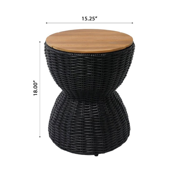 English Elm Outdoor Acacia Top Wicker Hourglass Side Table Weather Resistant Patio Accent Black & Natural N773P373176R