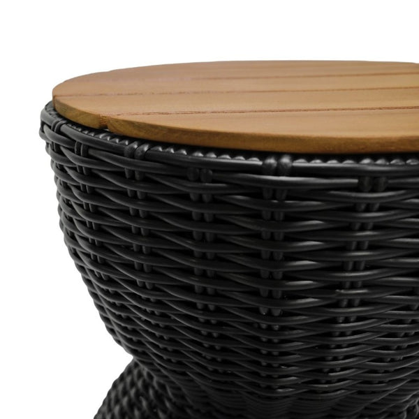 English Elm Outdoor Acacia Top Wicker Hourglass Side Table Weather Resistant Patio Accent Black & Natural N773P373176R