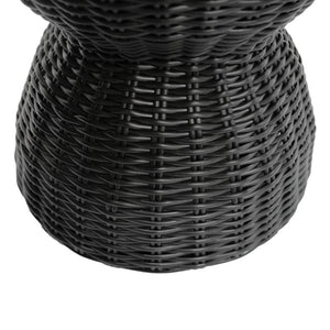 English Elm Outdoor Acacia Top Wicker Hourglass Side Table Weather Resistant Patio Accent Black & Natural N773P373176R
