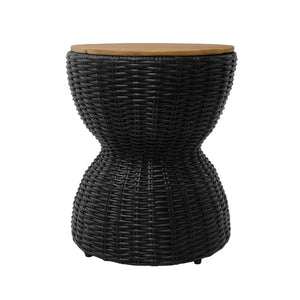 English Elm Outdoor Acacia Top Wicker Hourglass Side Table Weather Resistant Patio Accent Black & Natural N773P373176R