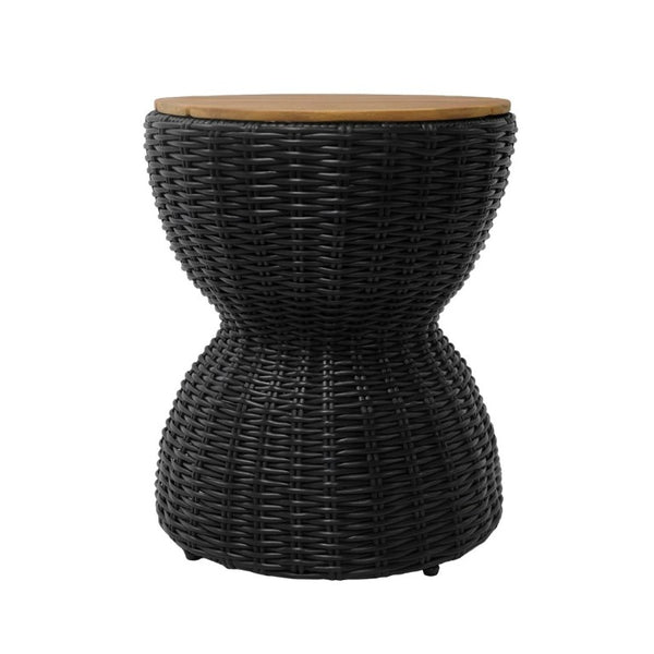 English Elm Outdoor Acacia Top Wicker Hourglass Side Table Weather Resistant Patio Accent Black & Natural N773P373176R