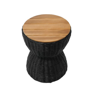 English Elm Outdoor Acacia Top Wicker Hourglass Side Table Weather Resistant Patio Accent Black & Natural N773P373176R