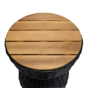 English Elm Outdoor Acacia Top Wicker Hourglass Side Table Weather Resistant Patio Accent Black & Natural N773P373176R