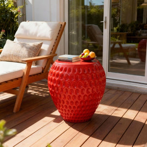 English Elm Outdoor Strawberry Concrete Side Table Sculptural Red Accent for Patio or Nursery N773P375226R