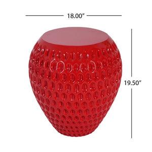 English Elm Outdoor Strawberry Concrete Side Table Sculptural Red Accent for Patio or Nursery N773P375226R
