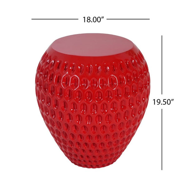 English Elm Outdoor Strawberry Concrete Side Table Sculptural Red Accent for Patio or Nursery N773P375226R