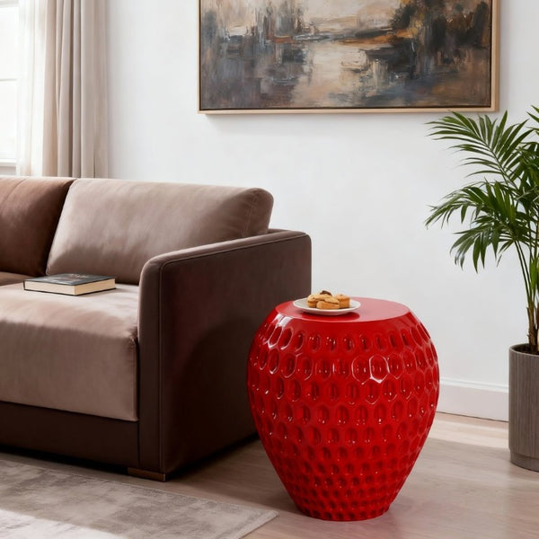 English Elm Outdoor Strawberry Concrete Side Table Sculptural Red Accent for Patio or Nursery N773P375226R
