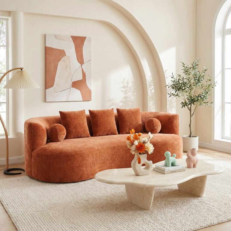 English Elm 90 Inch Curved Chenille Sofa Sculptural Upholstered Seating for Modern Living Spaces N773P376896O