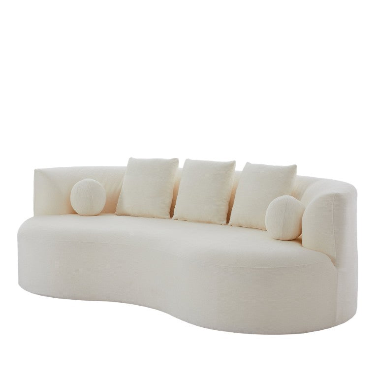 English Elm 90 Inch Curved Sculptural Upholstered Sofa with Deep Cushioned Seat for Modern Living White Chenille N773P376896W
