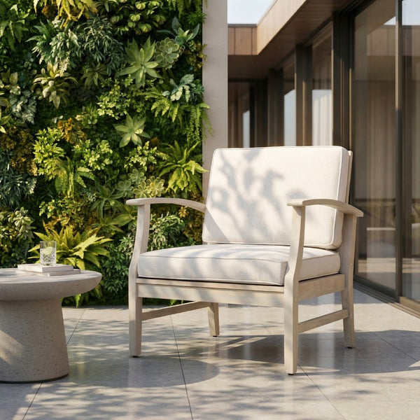 English Elm Perla Solid Acacia Outdoor Club Chair with Slatted Seat and Sand Polyester Cushion N773P389187S