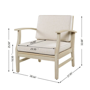English Elm Perla Solid Acacia Outdoor Club Chair with Slatted Seat and Sand Polyester Cushion N773P389187S