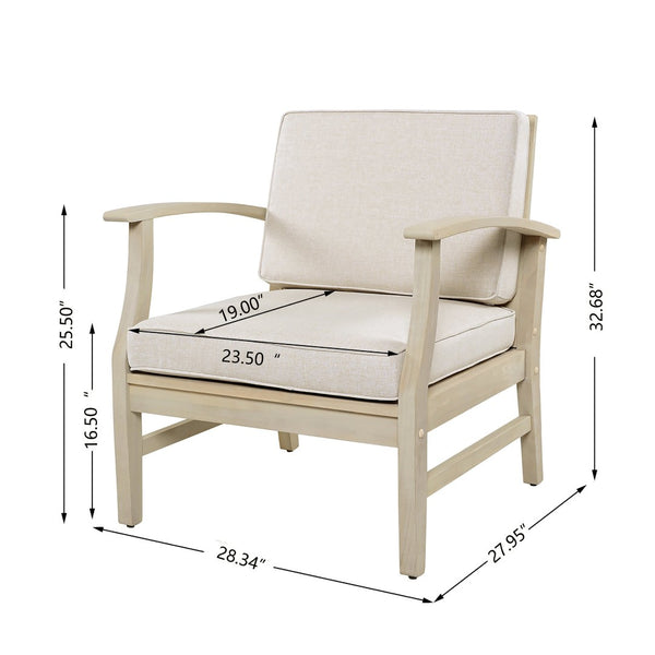 English Elm Perla Solid Acacia Outdoor Club Chair with Slatted Seat and Sand Polyester Cushion N773P389187S