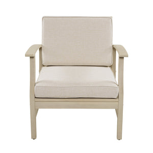 English Elm Perla Solid Acacia Outdoor Club Chair with Slatted Seat and Sand Polyester Cushion N773P389187S