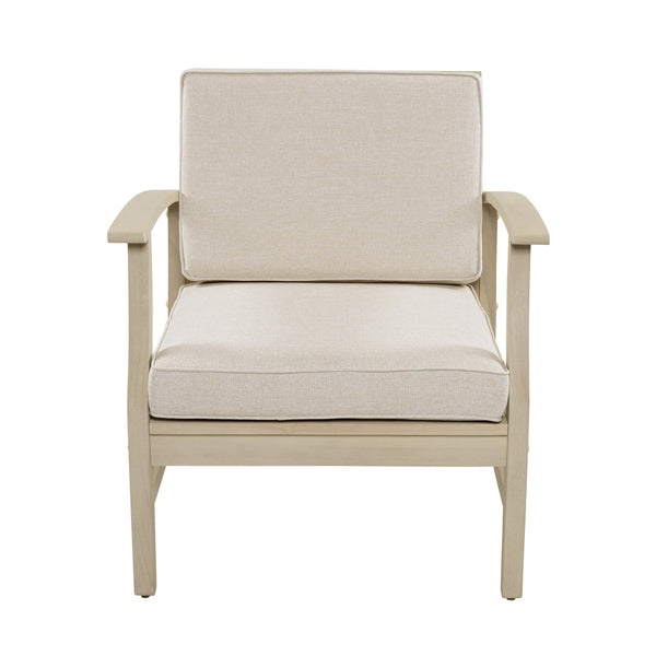English Elm Perla Solid Acacia Outdoor Club Chair with Slatted Seat and Sand Polyester Cushion N773P389187S