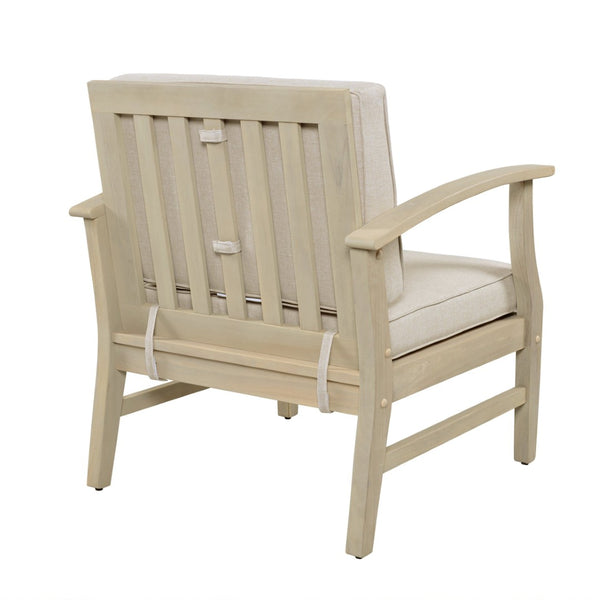 English Elm Perla Solid Acacia Outdoor Club Chair with Slatted Seat and Sand Polyester Cushion N773P389187S