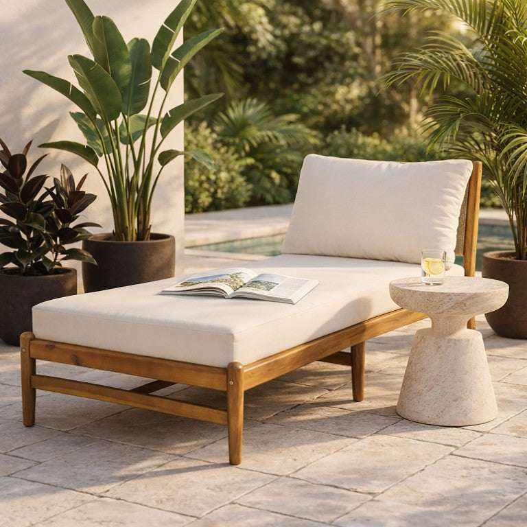 English Elm Cape Outdoor Acacia Wood Chaise Lounge with Hand Woven Rope Detail and Teak Finish N773P434061C