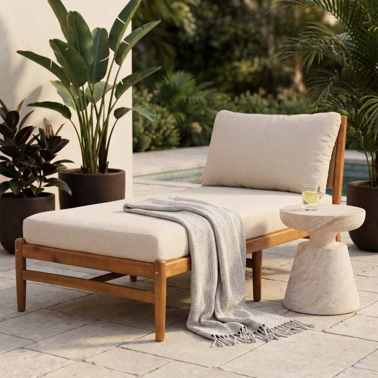 English Elm Cape Outdoor Acacia Wood Chaise Lounge with Hand Woven Rope Back and Teak Finish N773P434061S