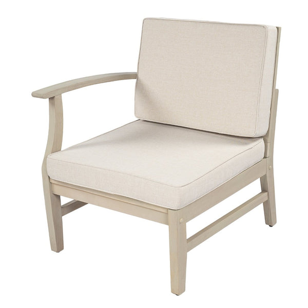 English Elm Perla Outdoor Left Arm Chair Solid Acacia Wood Frame with Sand Plush Cushions N773P446692S