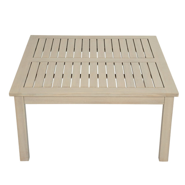 English Elm Perla Square Solid Acacia Outdoor Coffee Table Rustic White Grain Patio Accent N773P446696S
