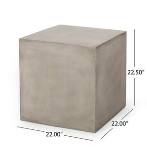 English Elm Outdoor Mgo Concrete Cube Side Table Minimalist Patio Accent in Light Grey Finish N773P462367L