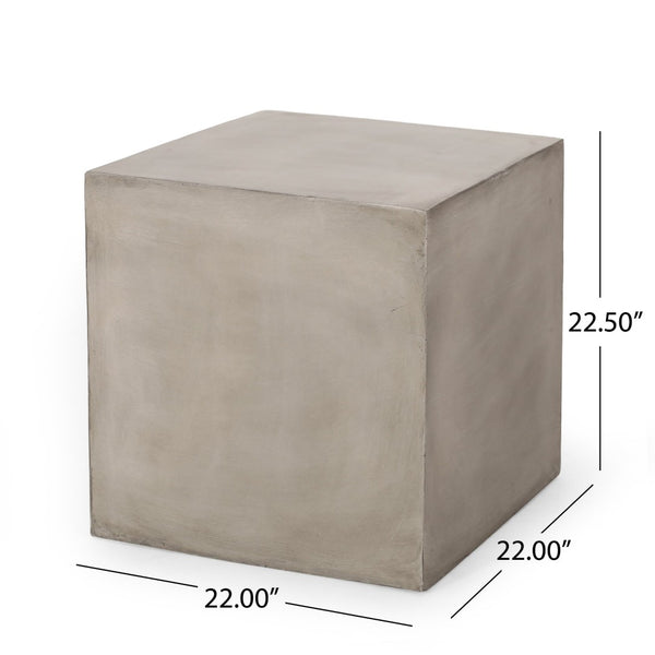 English Elm Outdoor Mgo Concrete Cube Side Table Minimalist Patio Accent in Light Grey Finish N773P462367L
