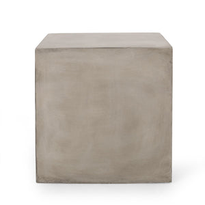 English Elm Outdoor Mgo Concrete Cube Side Table Minimalist Patio Accent in Light Grey Finish N773P462367L