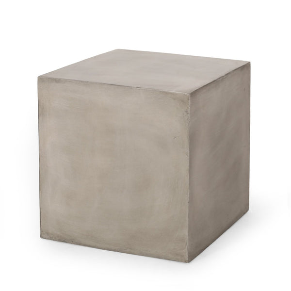 English Elm Outdoor Mgo Concrete Cube Side Table Minimalist Patio Accent in Light Grey Finish N773P462367L