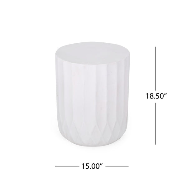 English Elm Round Outdoor Concrete Side Table Sculptural Scallop Edge Patio Accent Fully Assembled N773P462387W