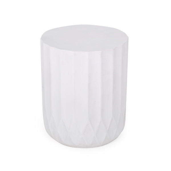 English Elm Round Outdoor Concrete Side Table Sculptural Scallop Edge Patio Accent Fully Assembled N773P462387W